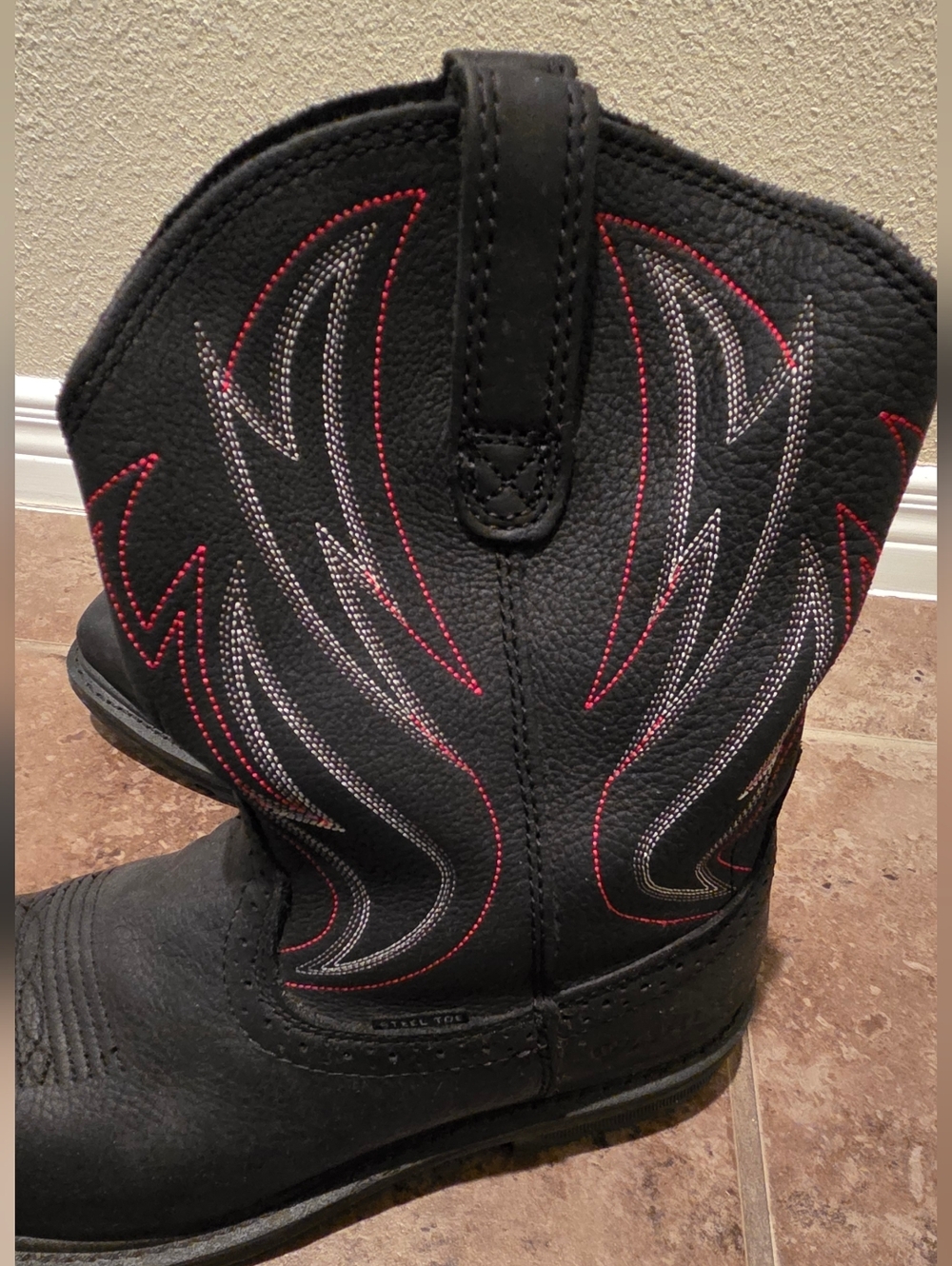 Ariat Black Steel Toe Work Boot with Red Stitch Accents